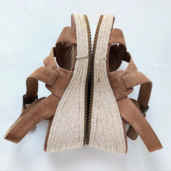 EILEEN FISHER Beckon Sandals 9.5 Leather Tan Espadrille Wedge - Picture 6 of 11